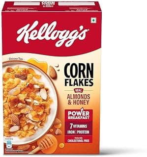 Kellogg's Corn Flakes Real Almond Honey 300g| High in Iron, Vitamin B1, B2, B3, B6 & C | Naturally Cholesterol Free | Corn Flakes, Breakfast Cereal