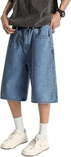 GRECIILOOKS Denim Shorts for Women-Men Wide Leg Denim Capri for Women