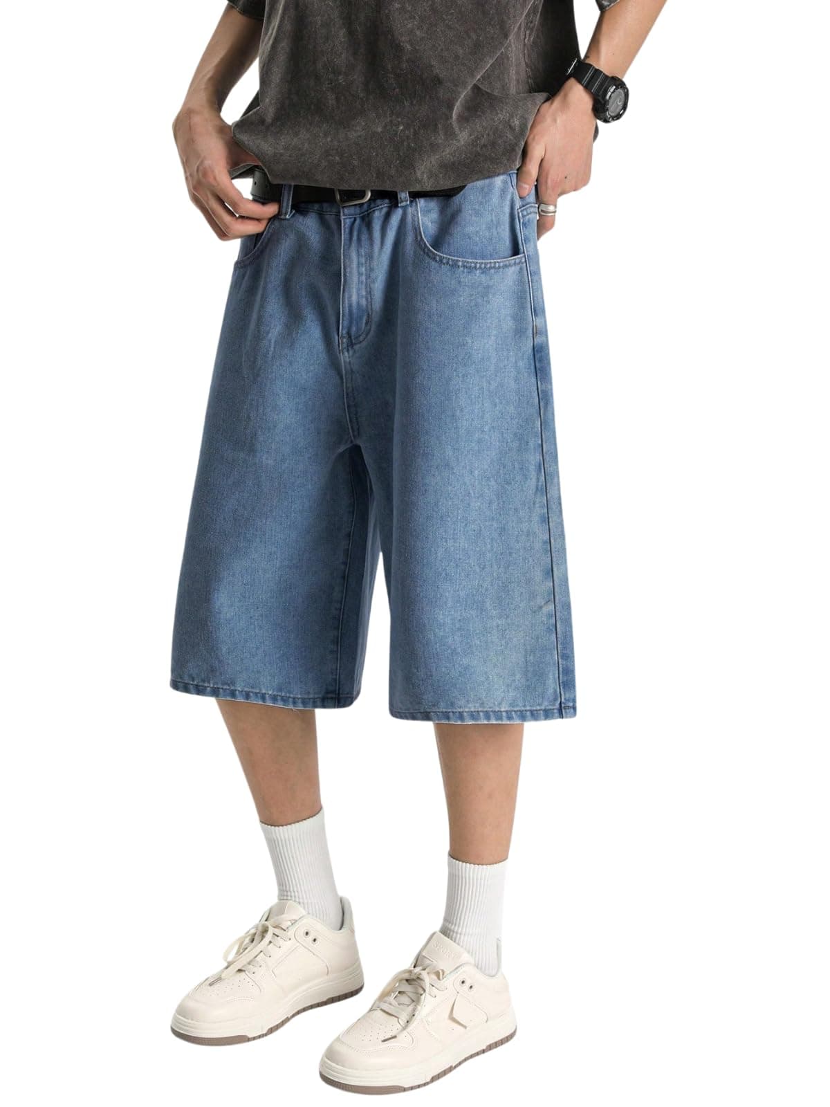 GRECIILOOKS Denim Shorts Pant for Men | Men's Loose-Fit Jeans Pant | Cotton Bermuda Shorts for Men | Relaxed Fit Knee-Length Casual Short Pants | Mid Rise Cotton Denim Travel & Everyday