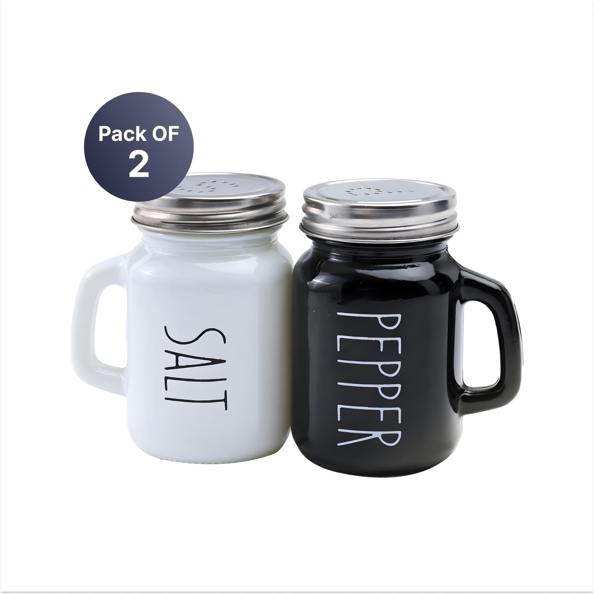 The Better Home Glass Salt & Pepper Shakers- Black and White | Salt & Pepper Dispenser | Moisture-Proof Seasoning Shakers | Perfect Pour Holes for Kitchen Dining Table Restaurant (Pack of 2)