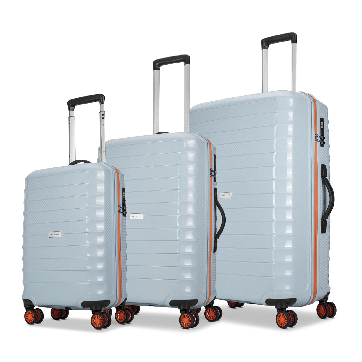 Aristocrat Altitude 8 Wheel Set of 3 (Small + Medium + Large) Hard Case Trolley Bags | Combination Lock |Tough and Durable Luggage | 3 Year International Warranty | Suitcases for Travel| Surf Spray