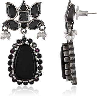 VOYLLA Silver Oxidised Dangler Earrings for Women - Antique Elegance | Ethnic Jhumka Style Earrings | Traditional Daily Wear Jewelry | Gift for Her on Birthday & Festive Occasions
