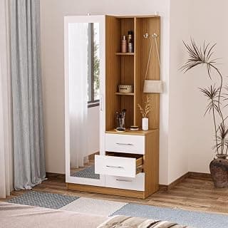 Wakefit Dressing Table with Storage and Mirror | 1 Year Warranty | Wardrobe with Dressing Table (Engineered Wood - Urban Teak & Frosty White, Mako)