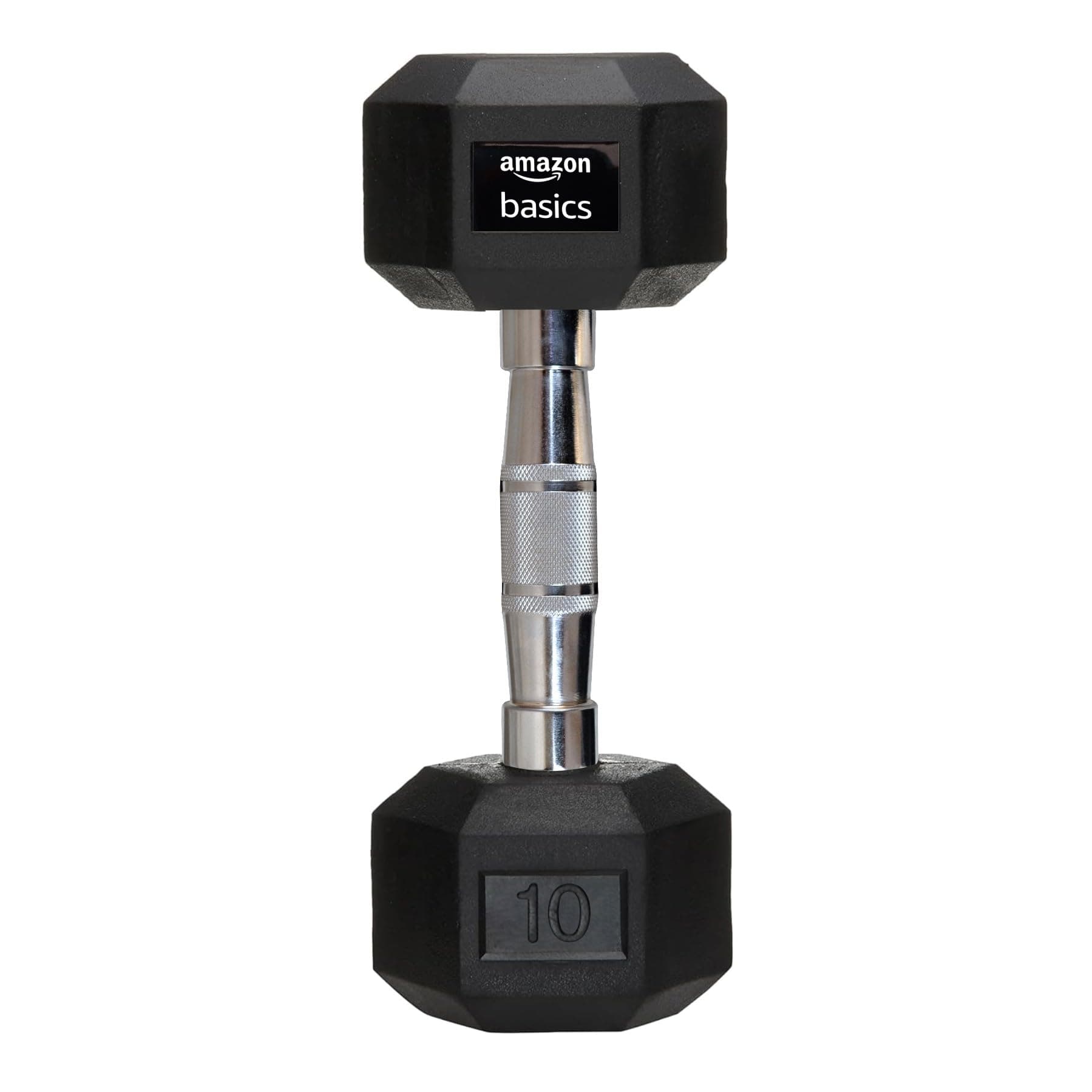 amazon basics Rubber Encased Hex Dumbbell Weight Set Of 1, 10 Kg, Black