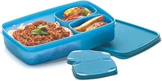 SignoraWare Compact BPA Free Plastic Square Lunch Box | Airtight & Leak Proof | Freezer Safe | Snacks Container | Picnic and Travel | Best for Office & School use (850ml + 100ml + 100ml | Blue)