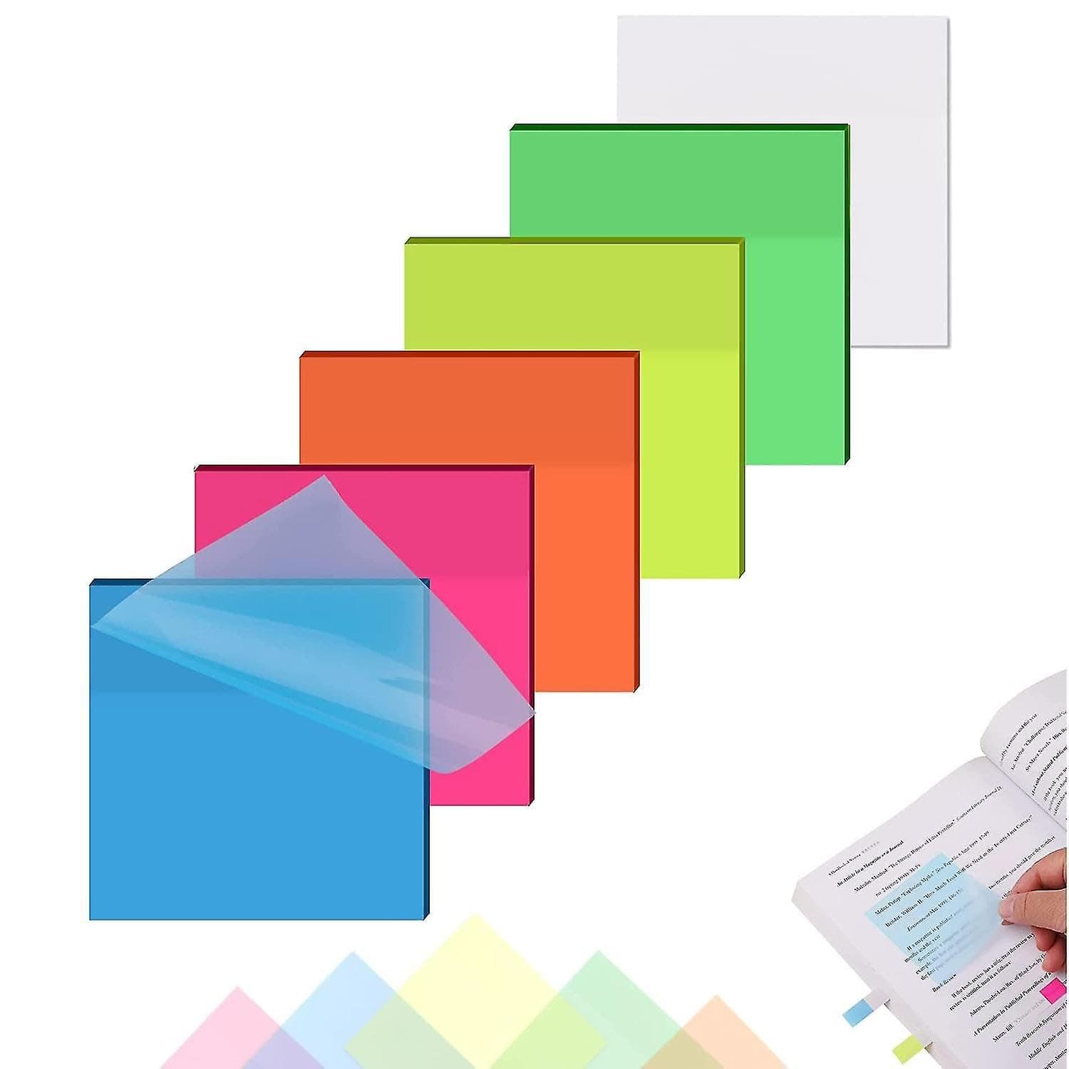 SHUTTLE ART Transparent Sticky Notes - 50 Sheets Translucent Waterproof Colorful Clear Sticky Note Annotating Removable Self Adhesive Memo Message Reminder for Home Office School(White Sticky Notes)