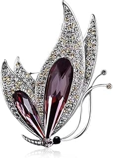 SANNIDHI Butterfly Brooch Crystal Saree Brooch Pin for Women Girls, Fashion Flower Metal Rhinestone Inlaid Party Coat Brooches for Suit, Dress, Blazer, Sweater