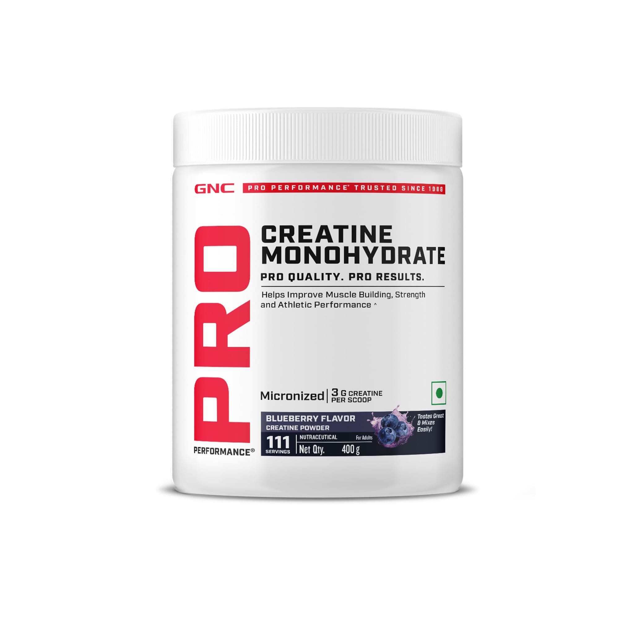 GNC Pro Performance Creatine Monohydrate - 3000mg Creatine Per Scoop|Micronized for Faster Absorption|Boosts Energy, Muscle Volume & Performance|Gluten-Free|Blueberry|400gm, powder, 1 count
