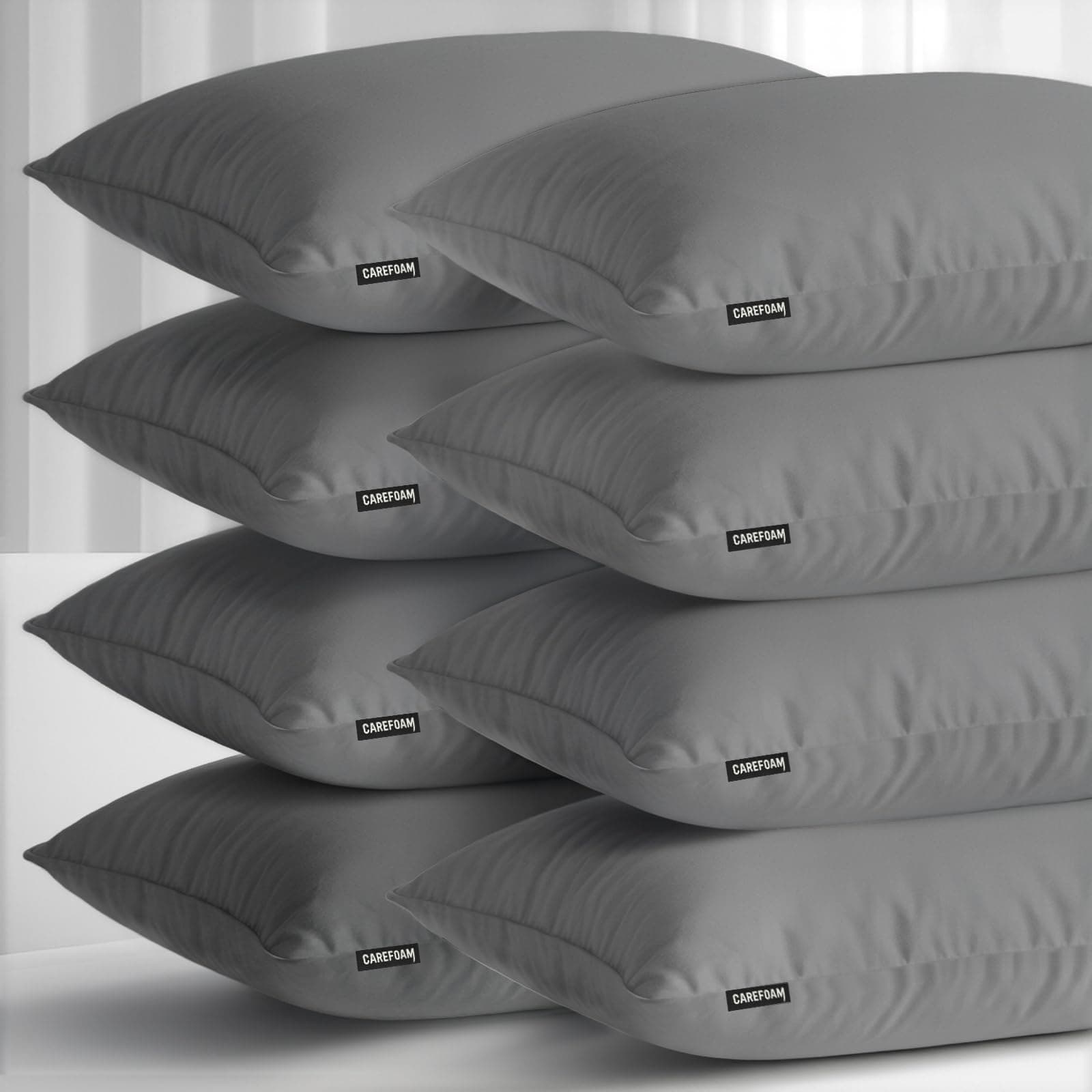 CareFoam Height Adjustable Microfiber Sleeping Pillows – Set of 8 | 16" x 24"| Soft, Supportive & Washable | Ideal for Back, Side & Stomach Sleepers | White