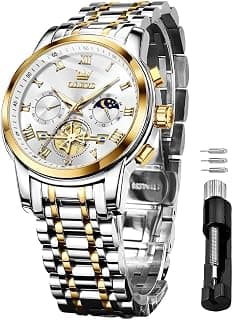 OLEVS Watches for Men Chronograph Business Wrist Watches Analog Quartz Moon Phase Stainless Steel Waterproof Luminous Dress Watches