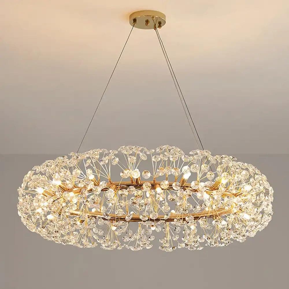 HDC Modern Golden Radiance Burst Round Chandelier-K9 Crystal and Stainless Steel Fixture for Living Room, Dining Area & Home Decor Chandelier Lights (800MM) (Bulb not Included)