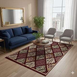 Traditional Design Cotton Carpet for Living Room| Elegant Design Carpets| Carpet 4x6 feet| Soft Velvet Rug for Living Room Hall & Bedroom Floor Carpet Dari & Kalin Reactangular (Maroon)