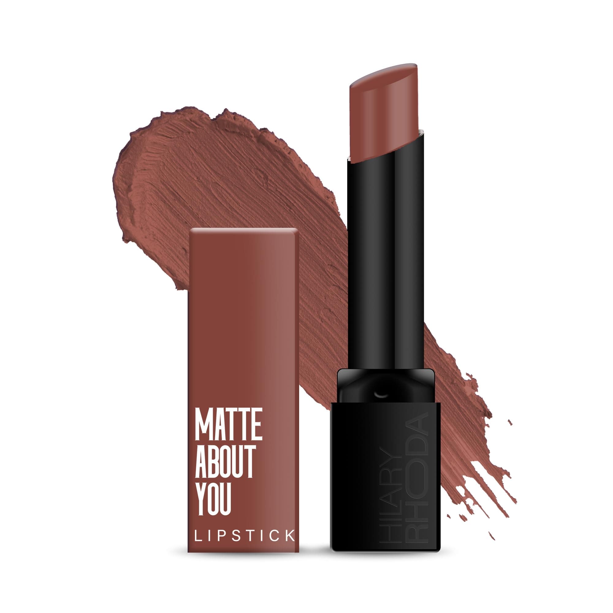 Hilary Rhoda Matte About You Lipstick | Long Lasting & Highly Pigmented Lipstick | Glides Smoothly | Matte Finish | One Stroke Application | Cruelty-Free & Vegan - 3g (Caramel Kiss - Shade 12)