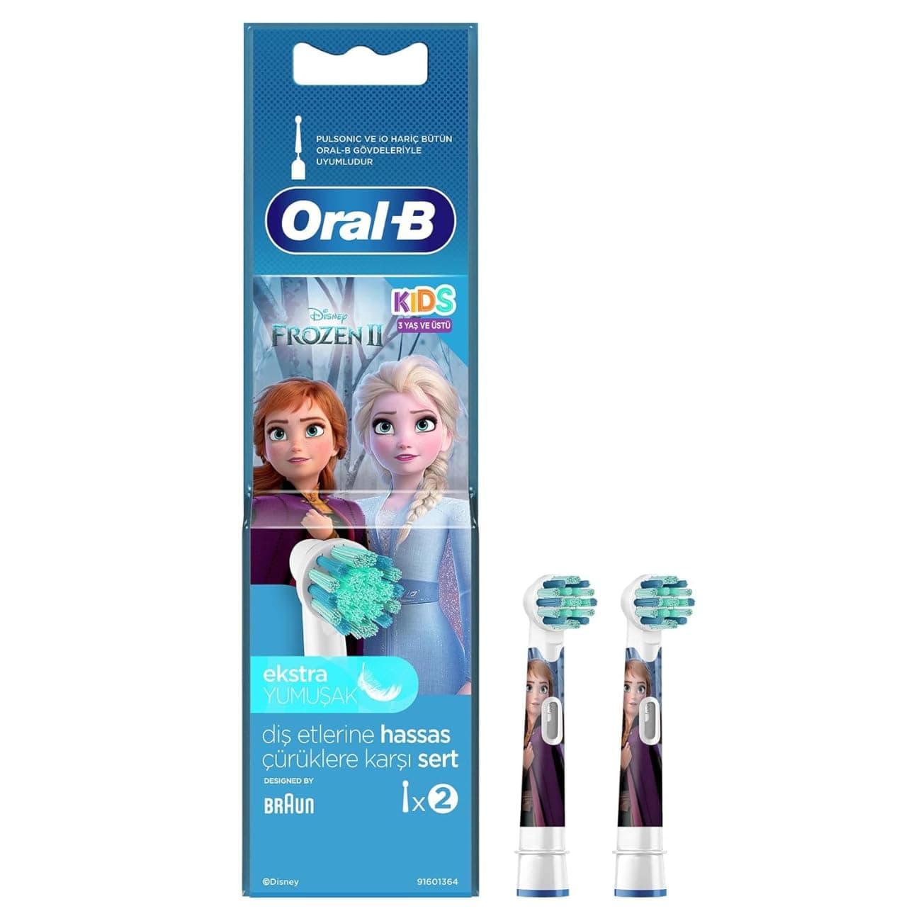 Oral B ORIGINAL Kids Rechargeable Electric Toothbrush Soft Replacement Brush Heads [10X POWERFUL THAN COMPATIBLE PRODUCTS], Frozen Characters, 2 Refills, Deep clean between teeth