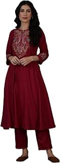W for Woman Maroon A-line Kurta & Straight Pant