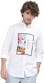 Highlander Men's Slim Fit Casual Shirt | Printed | Long Sleeves | Spread Collar | Casual Shirts for Men