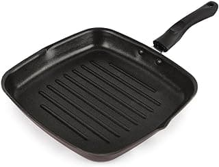 CELLO Aluminium Non-Stick Base Grill Pan with Cool Touch Handle, Black | Scratch Resistant, PFOA Free Low-Oil Use, Gas Stove Compatible | For Sandwich Indoor/Outdoor Sizzling Grilling Frying Cooking