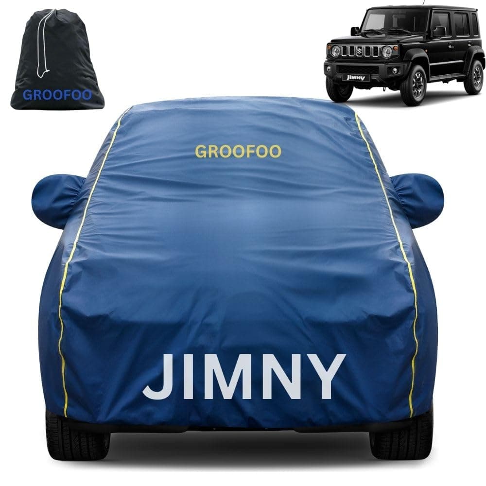 Waterproof Car Body Cover Compatible with Maruti Suzuki Jimny | Triple Stitched Bottom Elastic Dustproof UV Heat Scratch Resistant Full Body Vehicle Protection Cover (Blue Yellow)