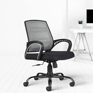 CELLBELL C106 Medium Back Mesh Office Chair/Study/Revolving/Computer Chair for Work from Home Metal Base Height Adjustable Reclining Chair [Grey]