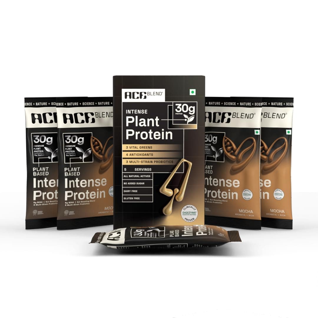 Ace Blend Intense 30g Plant Protein | Supports Muscle Growth & Recovery | Reduces Post-Workout Fatigue | 6g BCAA Amino Profile | Easy to Digest | For Men & Women | Mocha (5 Servings, 215g)