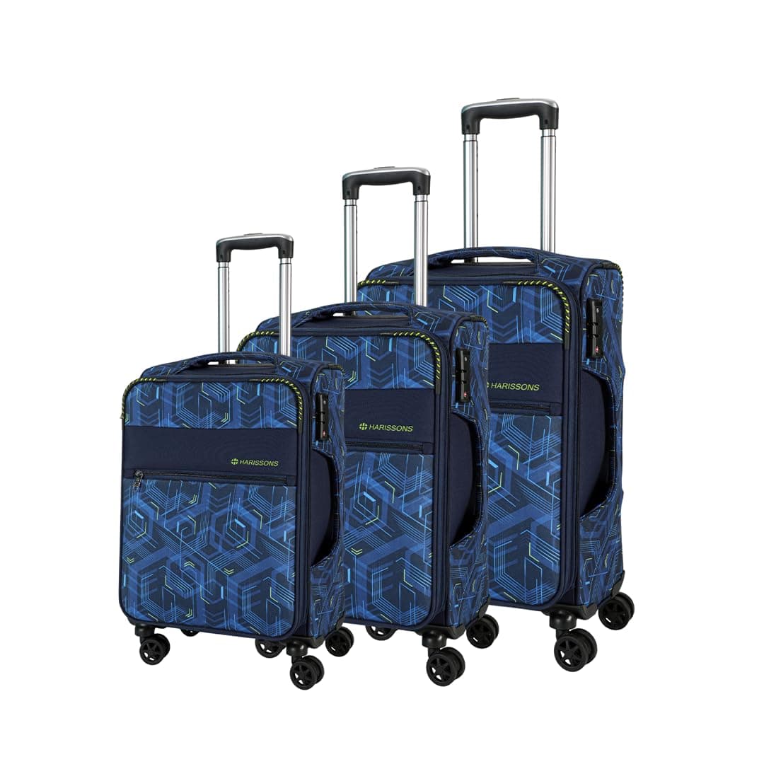 HARISSONS Hexon Luggage Travel Trolley Bag Set of 3 (20" 24" 28" Inch Small Medium Large) Blue Green | 8 Wheels Trolly Bag Check-in Suitcase with Built in TSA Lock | Sleek, Quick Access Front Pocket