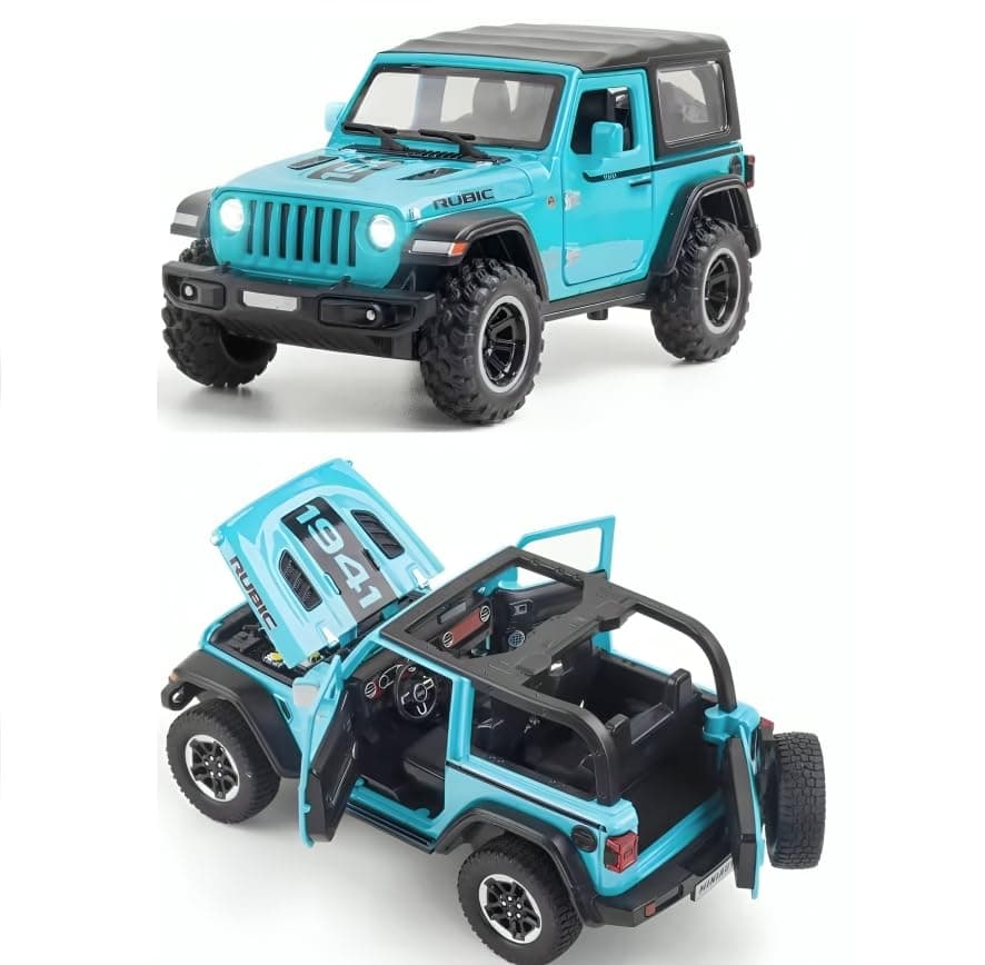 Sky Tech® Jeep Wrangler Rubicon Alloy Pickup 1:32 Scale Model Car Exclusive Alloy Metal Car Die-cast Scale Model Pullback Toy with Sound & Light Music Best Gifts Toys Kids【Colors as Per Stock】