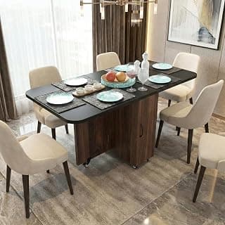 Klaxon Foldable Dining Table [6] Seater with Metal Legs, Space-Saving Convertible Table, Engineered Wood, Home Dining Room (AW & Black, Kryo)