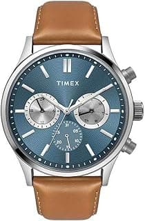 TIMEX Analog Watch for Man with Blue Round Dial & Tan Leather Strap Band Water Resistant Men's Wrist Watches - TWEG19601