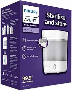 Philips Avent 3-in-1 Baby Bottle Sterilizer | No.1 Brand Recommended by Moms Worldwide | Kills 99.9%* Germs in 10 mins Cycle with Natural Steam Sterilization I Stays Sterile Upto 24hrs* | SCF291/00