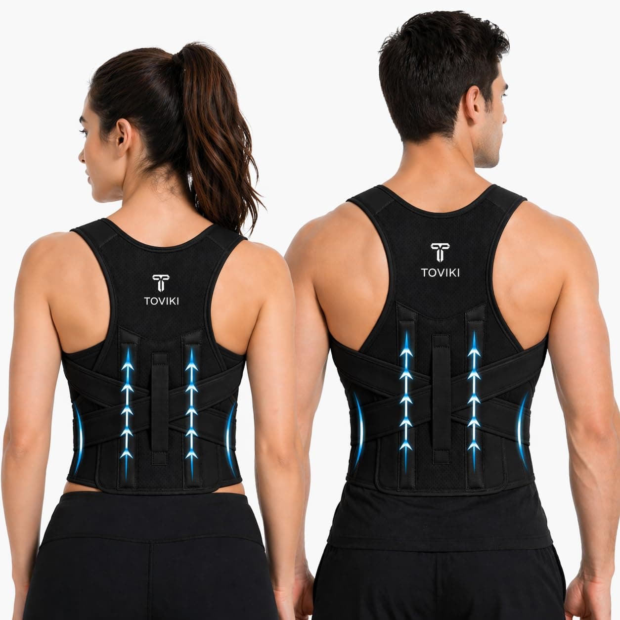 TOVIKI Posture Corrector Belt for Men & Women | Back Brace for Lower Back Pain Relief | Lumbar & Shoulder Support Straightener | Adjustable Orthopedic Back Belt Kamar Dard Belt (BLACK)