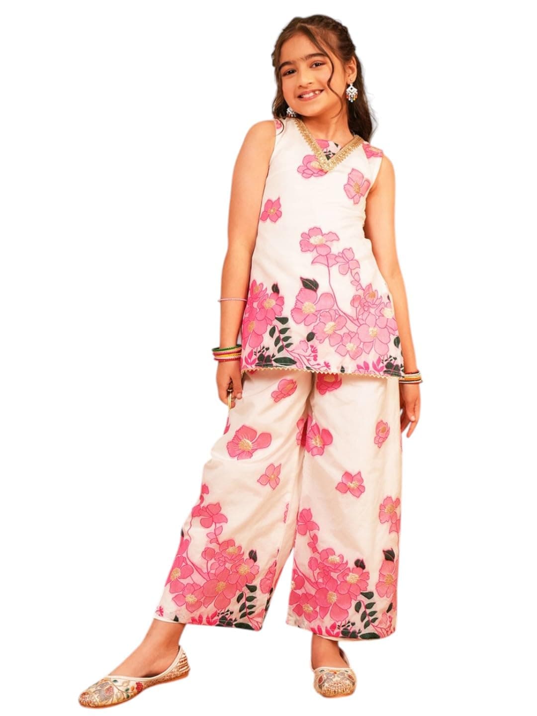 AJ DEZINES Coord Set For Girls | Kids Dress For Girls | Stylish Co-ord Set For Kids | Floral Printed Embroidered Top and Bottom | Western & Casual Wear | Clothing Set | Summer Dress