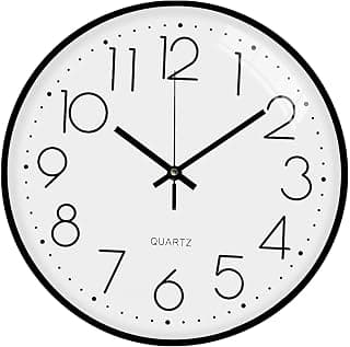 TEKCOOL Plastic Digital Wall Clock 12" Silent Quartz Decorative Latest Non-Ticking Classic Clock Battery Operated Round Easy to Read for Room/Home/Kitchen/Bedroom/Office/School- (White Black);