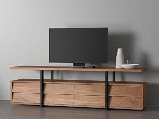 INMARWAR 69 Inch Wooden TV Entertainment Unit for Living Room and Bedroom | TV Cabinet & Stand with Open Shelf and 4 Drawers Storage | Acacia Wood & Steel, Natural & Black Powder Coated Metal Finish