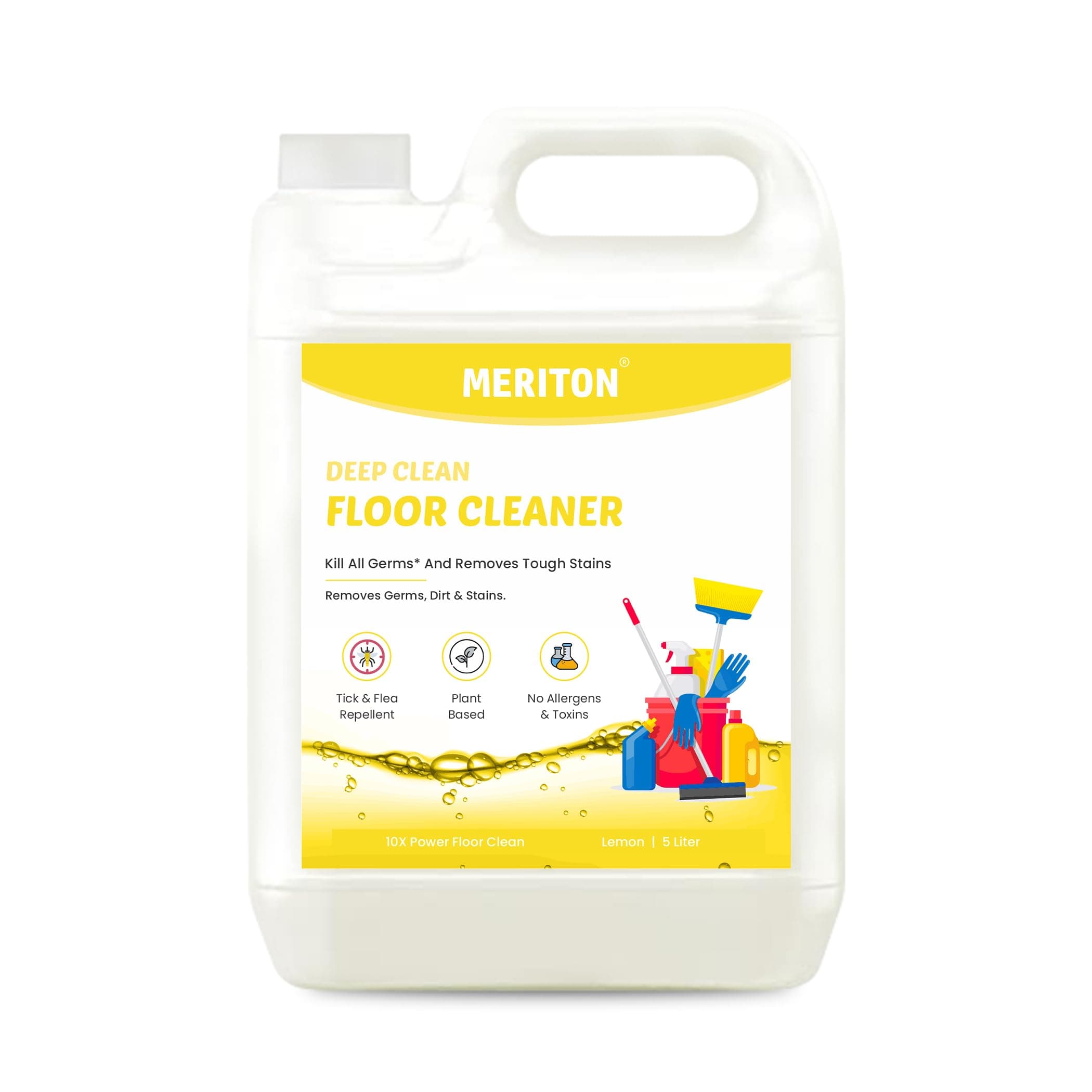 Meriton Deep Clean Lemon Floor Cleaner – 5L | Plant-Based, Tick & Flea Repellent | Removes Germs, Dirt, And Tough Stains | No Allergens & Toxins | 10X Power Floor Clean