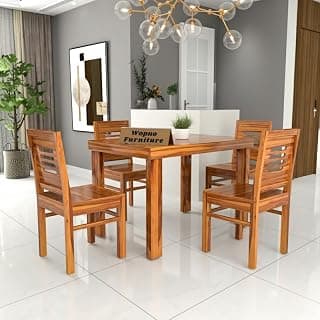 Solid Sheesham Wood 4 Seater Dining Table Set Without Cushioned Chairs for Dining Room | Living Room | Home & Office | Hotels Restaurant & Cafe (4 Seater, Honey)