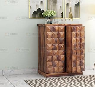 Wood Bar Cabinet for Home | Home Bar Furniture || Wooden Bar Cabinet with Storage || Bar Units || Bar Cabinet for Living Room || Wine Rack with Drawer & Glass Holder || Natural Finish