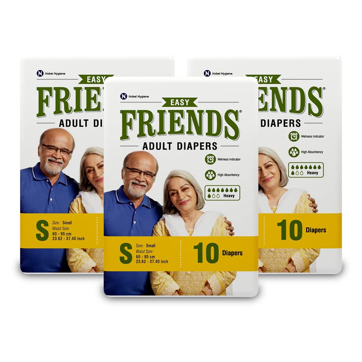 Friends Easy Adult Diaper S Size Tape | 30 Count (Small) | Waist 22.44 – 39.37 inch | Unisex | Leakproof | Long Protection hours |Wetness Indicator | Odour Lock | Aloe Vera Extract & Anti-Bacterial Absorbent Core