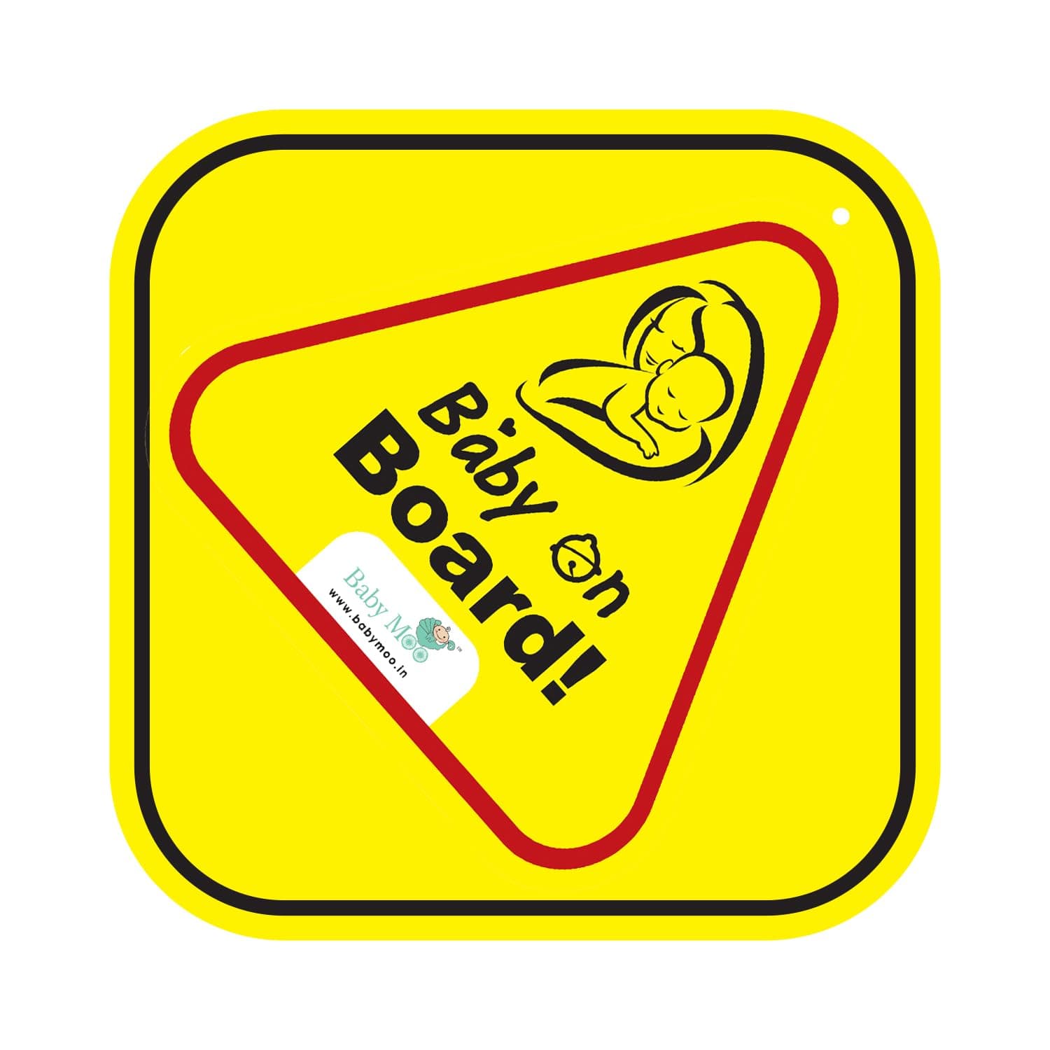 BabyMoo Triangular Baby On Board With Vacuum Suction Cup Clip Yellow - Weatherproof Car Decal - Adorable Design for Maximum Attention - Enhance Road Visibility - Easy to Apply and Residue