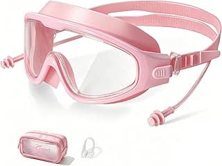 Swim Goggles, Wide View Clear View Swimming Goggles for Adult, Anti-Fog UV Protection No Leak Vision Pool Goggles(Pink)