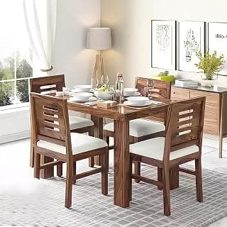 UNTA Solid Sheesham Wooden Dining Table Set of 4 | Four Seater Dining Table with Chairs | Chair 17x17x35 in | Table 45x30x29 in | Teak Finish | 6 Month Warranty