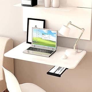QARA Folding Wall Mounted Engineered Wood Study Table/Office Table Stand/Laptop Table Foldable/Work Table for Home Office (60 cm x 40cm) - 100% Made in India (Medium, Ivory), Engineered Wood