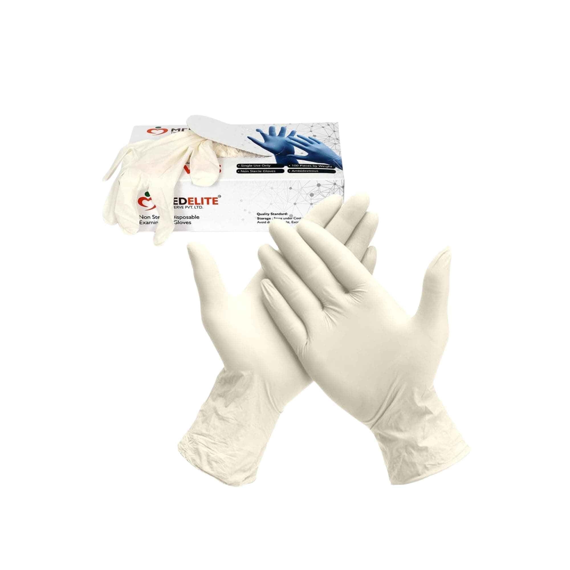 MEDELITE MEDSERVE MM Latex Powdered Examination Disposable Hand Gloves - Pack Of 100 (Large)