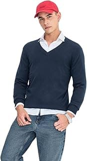 SNITCH Men's Sweater | Regular Fit V-Neck Full Sleeve Pullover | Lightweight Viscose Blend Knitwear with Soft Texture & Smooth Finish for Casual Wear & Layering