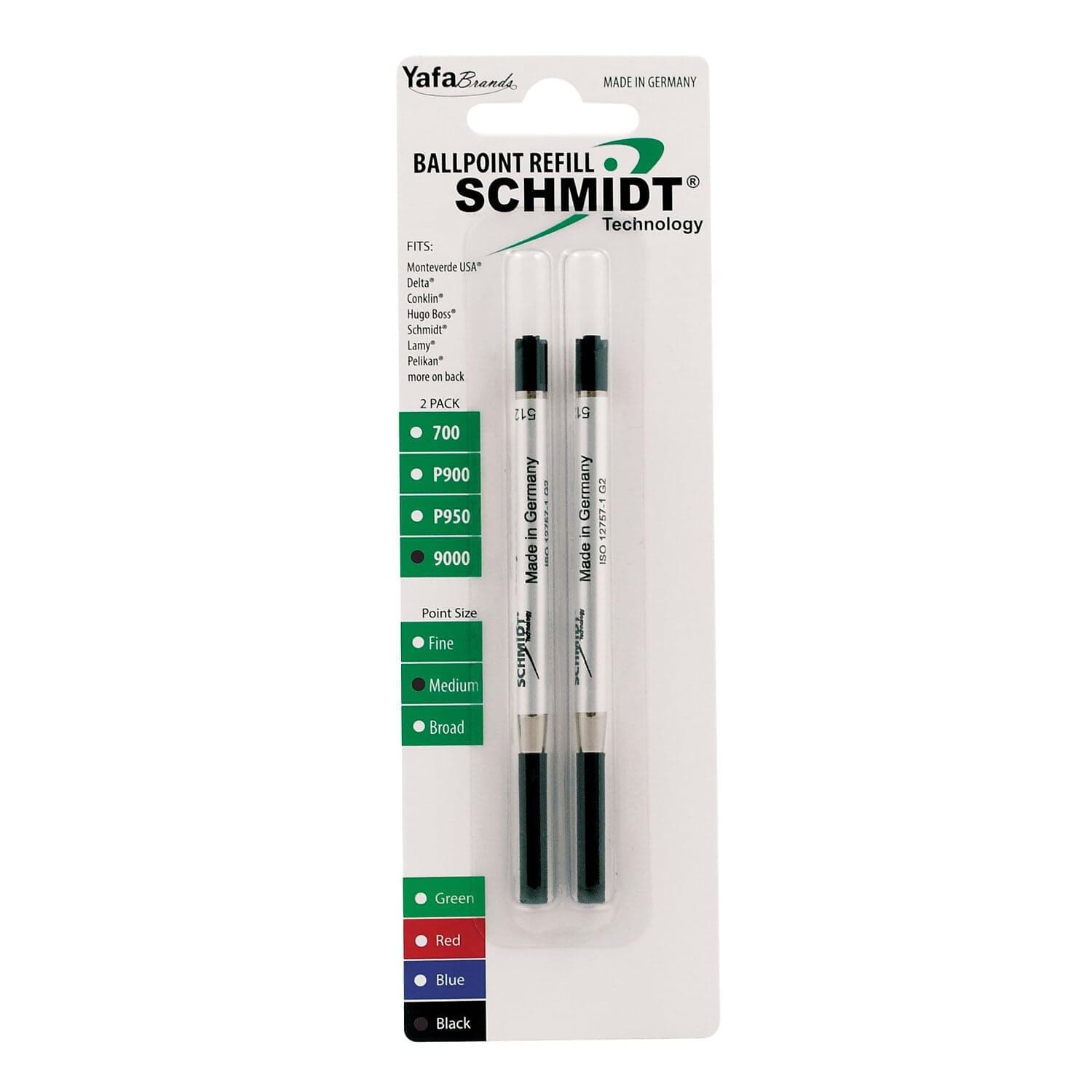 Schmidt 9000 Easy Flow Hybrid Ballpoint Refill Medium, Black, 2 Pack Blister (SC58143)
