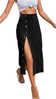 Aahwan Blue Midi Denim Pencil Front Button Side Slit Skirt for Women's & Girl's