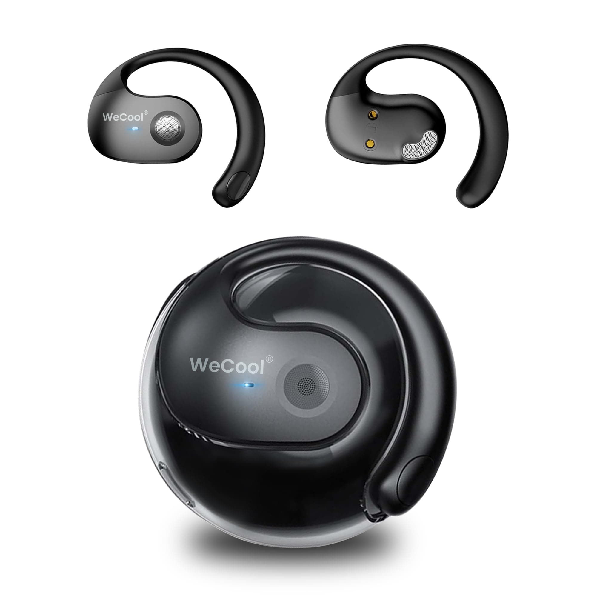 WeCool Moonwalk Mini New Open Ear Earbuds Wireless with Call Noise Reduction, 60H Playtime Bluetooth 5.4 Ows Earphones with 360° Panoramic Sound, 16mm Drive Ear Safe Headphones with Mic, IP55