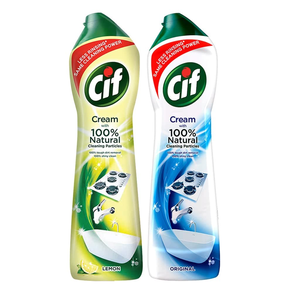 Cif Lemon and Original Multipurpose Surface Cleaner Cream for Kitchen & Bathroom | 100% Dirt & Grease Removal With Natural Cleaning Particle For Shiny Surface | Imported 2x500 ml, Multicolor