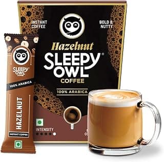 Sleepy Owl Hazelnut Freeze Dried Coffee Sachets | 20g - Pack of 10 x 2g Instant Coffee Powder Sachets | 100% Arabica Beans | Aromatic Coffee Pouch | Rich & Smooth | Easy to Use & Carry