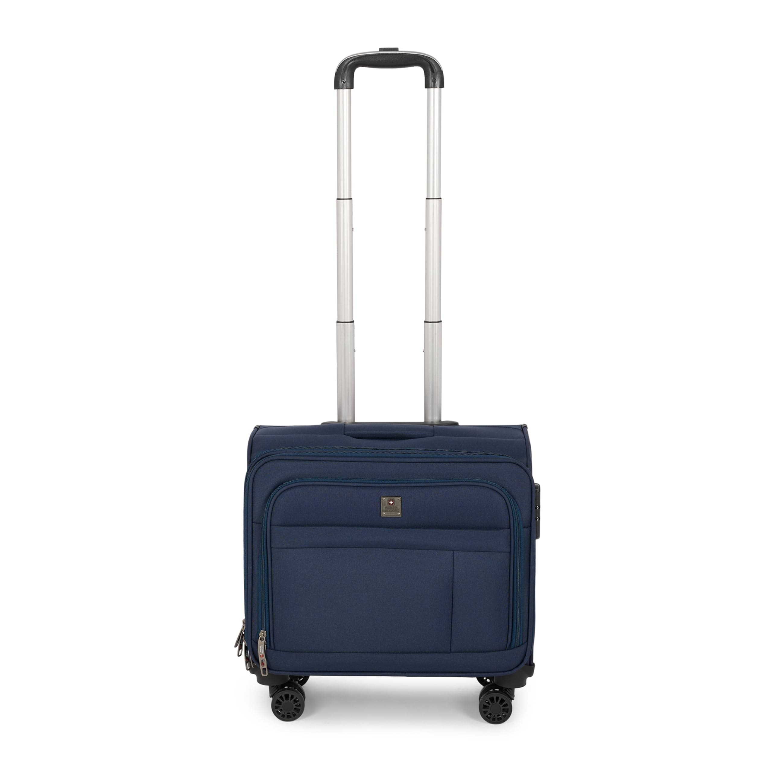 SWISS MILITARY Parker Pro 48L Laptop Overnighter Trolley Bag 15.6" Business Cabin Luggage with 360 Degree Wheels Aluminum Trolley Utility Pockets Office Commutes Business Trips Airport Travel Navy