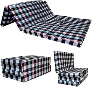 Foldable Mattress, Cotton, Soft Foam, Portable Floor Sleeping Mat, Multicolour, 183x91x5 cm, for Single Bed, Travel, Outdoor Camping